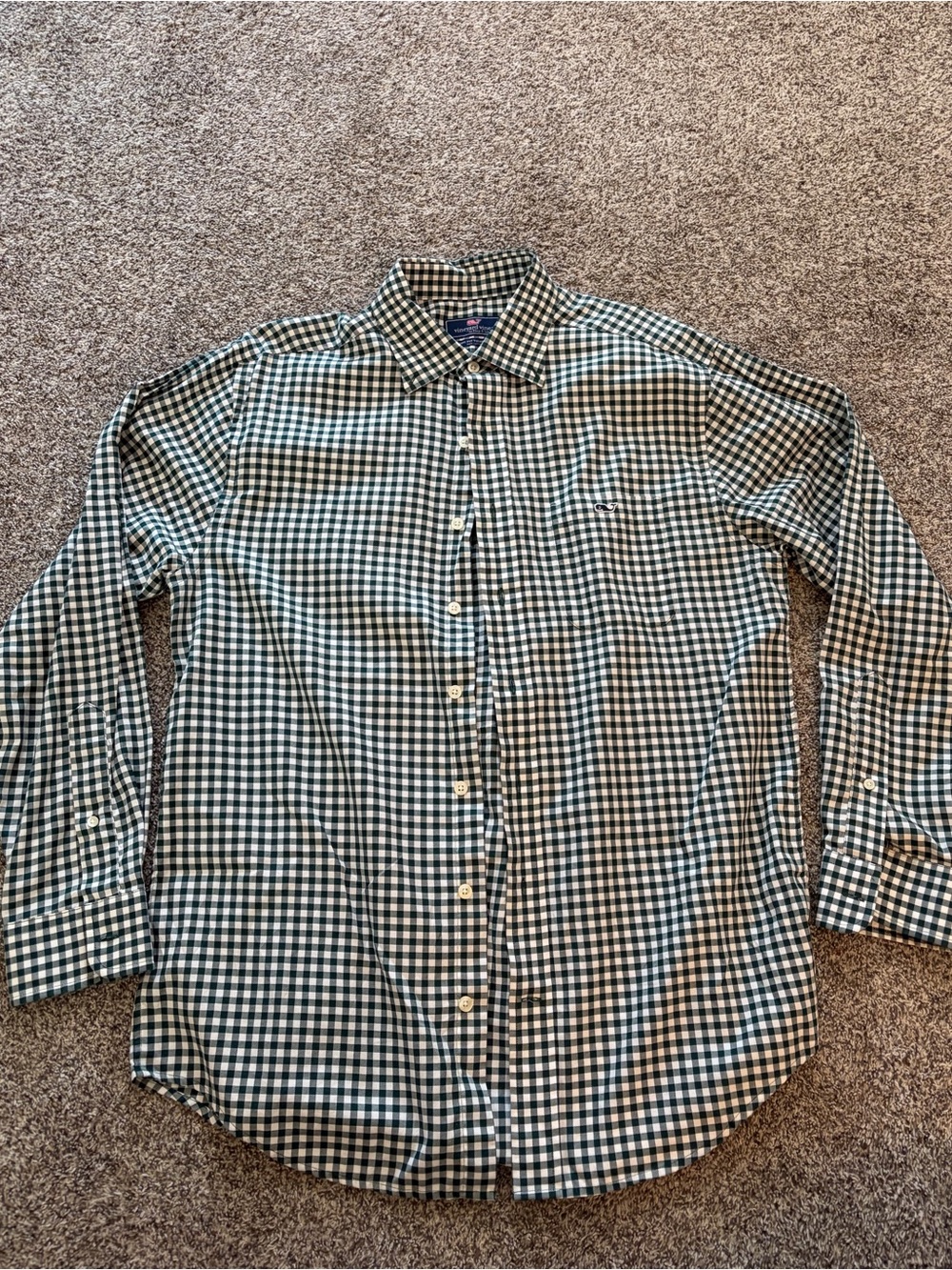 Vineyard Vines Green and White Gingham Button-Up Dress Shirt